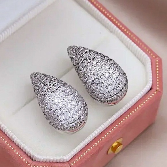 Silver Zircon Water Drop Earrings Luxury Exquisite Tear Bottega - Picture 4 of 10